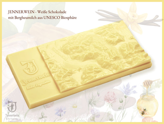 Einzigartig - Jennerwein BergSchokolade Weiße Tafel - liebevoll von Hand gegossen, mit Bergheumilch aus Schweizer UNESCO Biosphäre