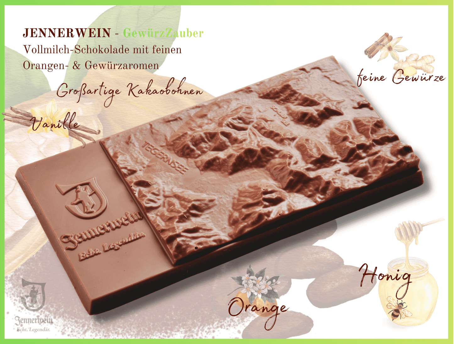 Jennerwein 'Berg'Schokolade "GewürzEdition" - liebevoll in Bayern von Hand gegossen 70 - Gramm - Tafel - Jennerwein