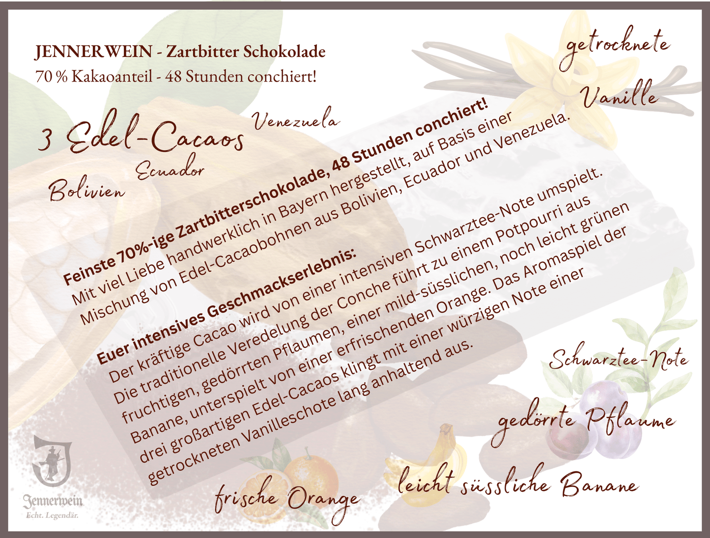 Jennerwein BergSchokolade - liebevoll von Hand gegossene Zarbitterschokolade mit 70 % Kakaoanteil - Jennerwein