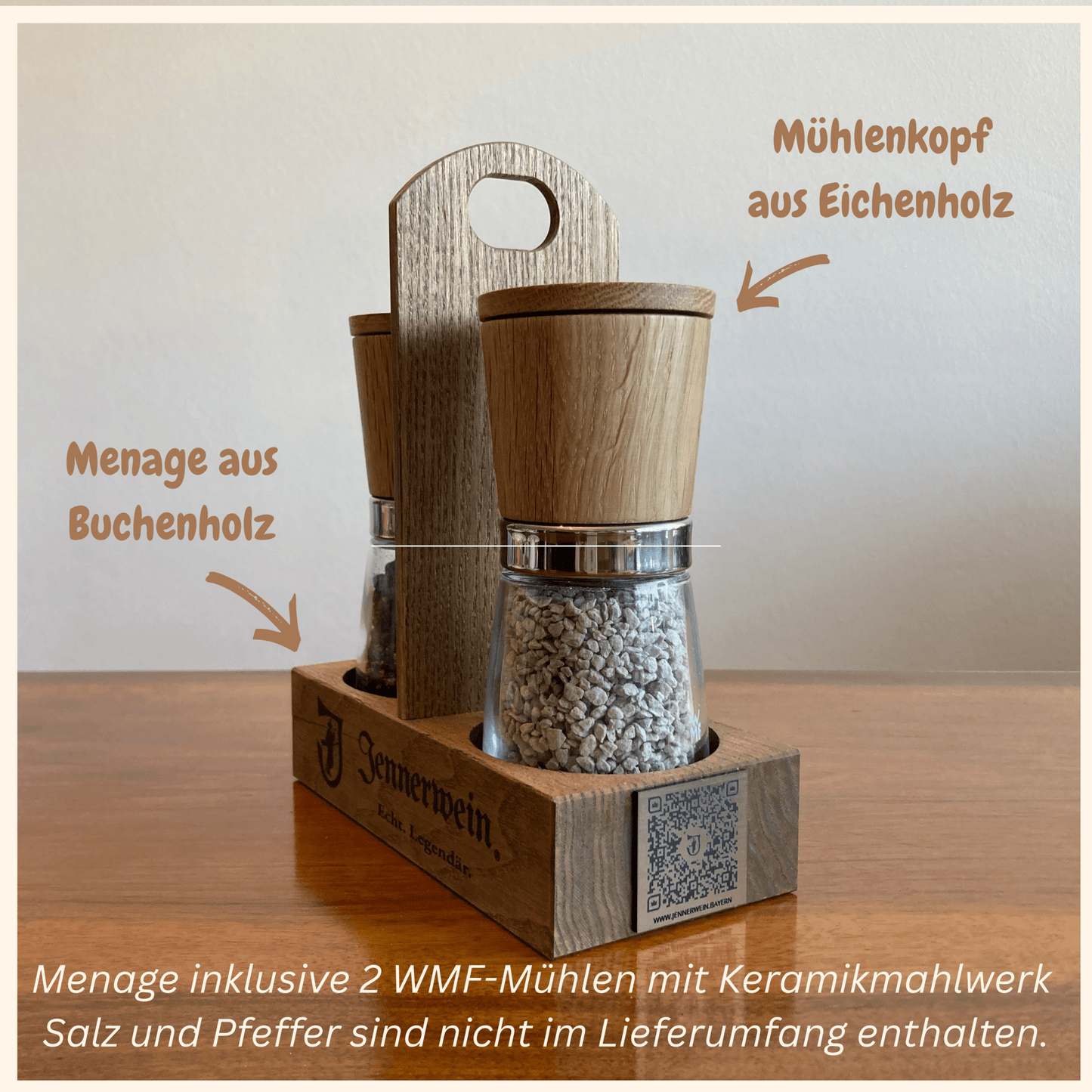Jennerwein Echtholz - Menage für Salz & Pfeffer am Esstisch & in der Küche - Jennerwein