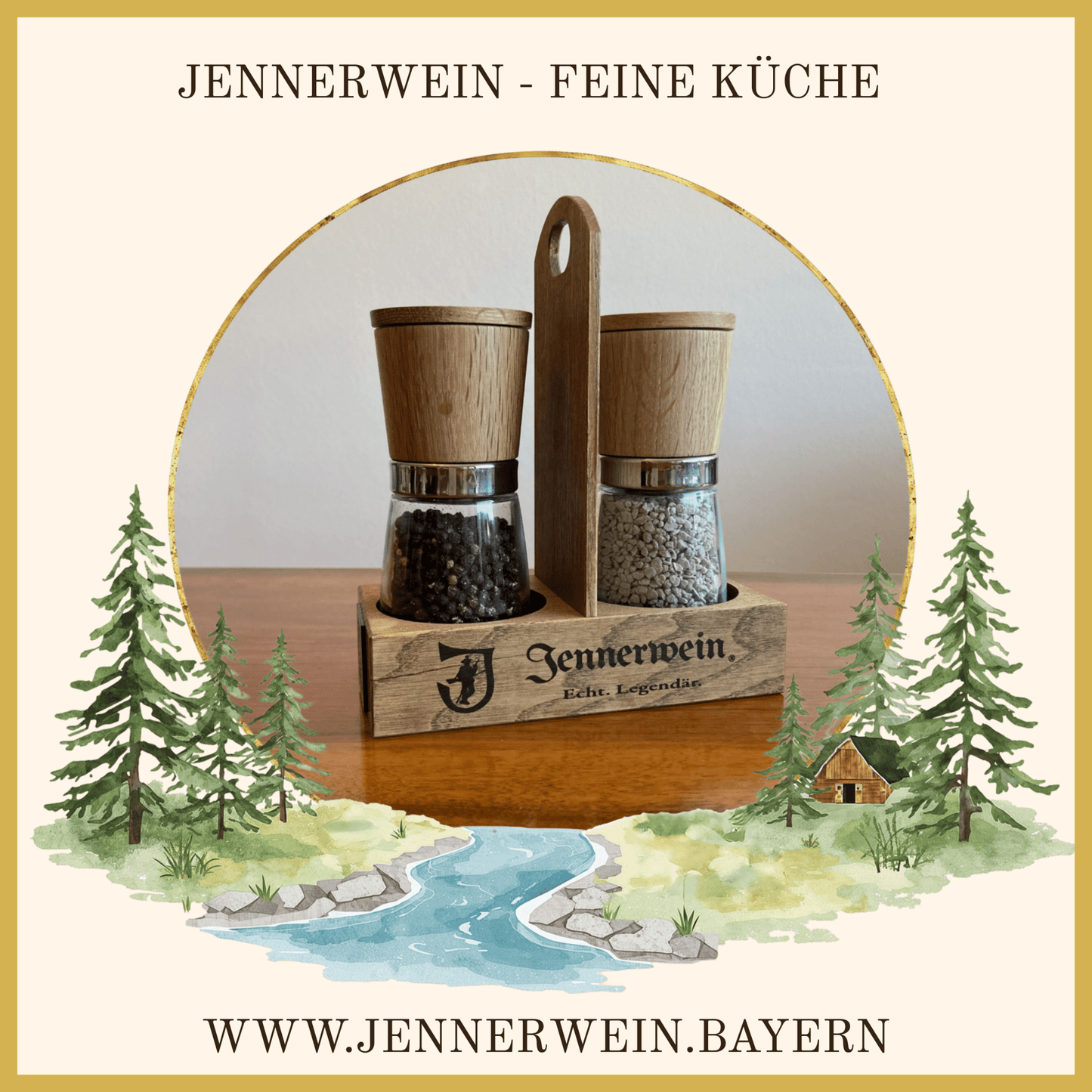 Jennerwein Echtholz - Menage für Salz & Pfeffer am Esstisch & in der Küche - Jennerwein