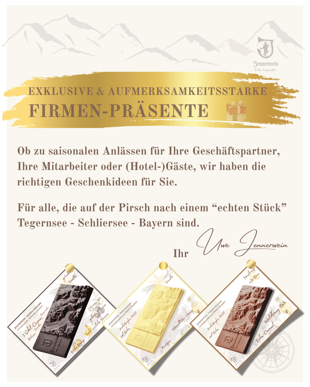 LESERAKTION: 50 Tafeln aus unserem Deluxe Sortiment - gemischt + gratis Orig. Jennerwein Porzellanbecher sichern - Jennerwein