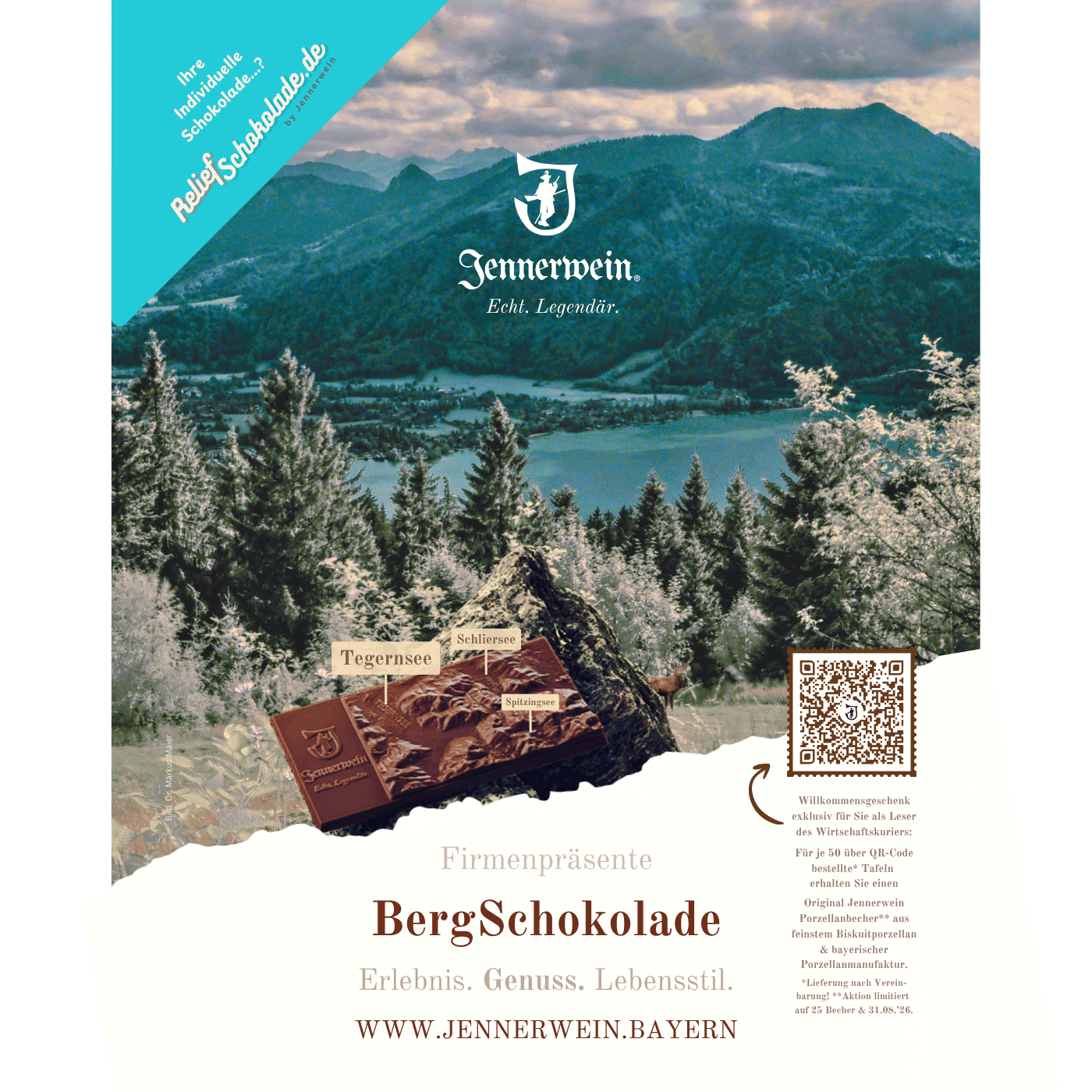 LESERAKTION: 50 Tafeln aus unserem Deluxe Sortiment - gemischt + gratis Orig. Jennerwein Porzellanbecher sichern - Jennerwein